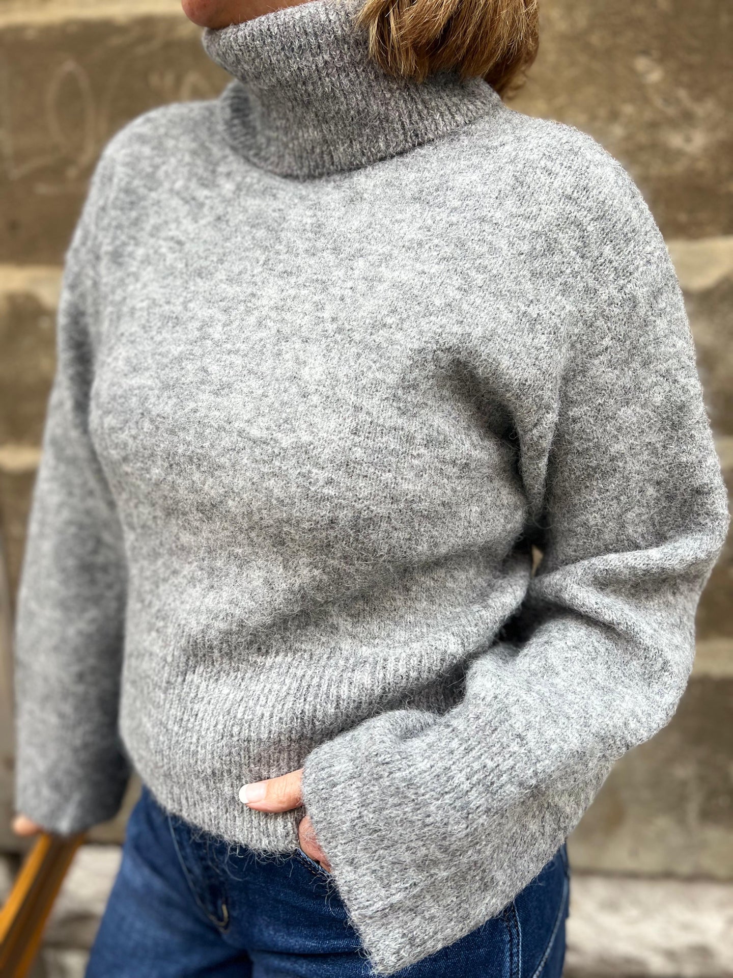 Pull Col roulé gris