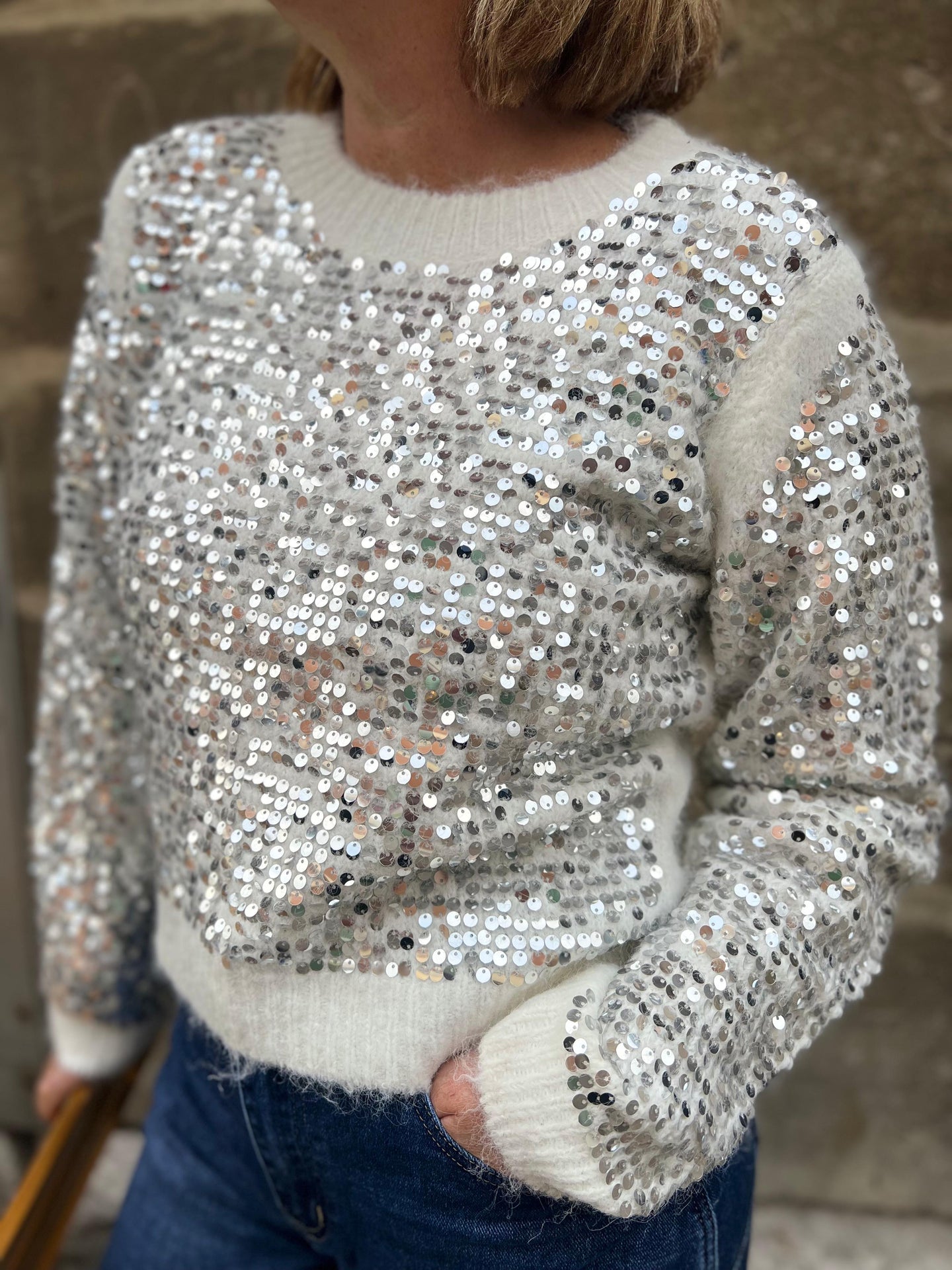 Pull Sequin blanc