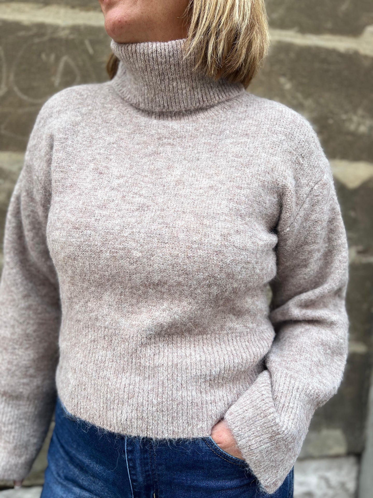 Pull Col roulé beige