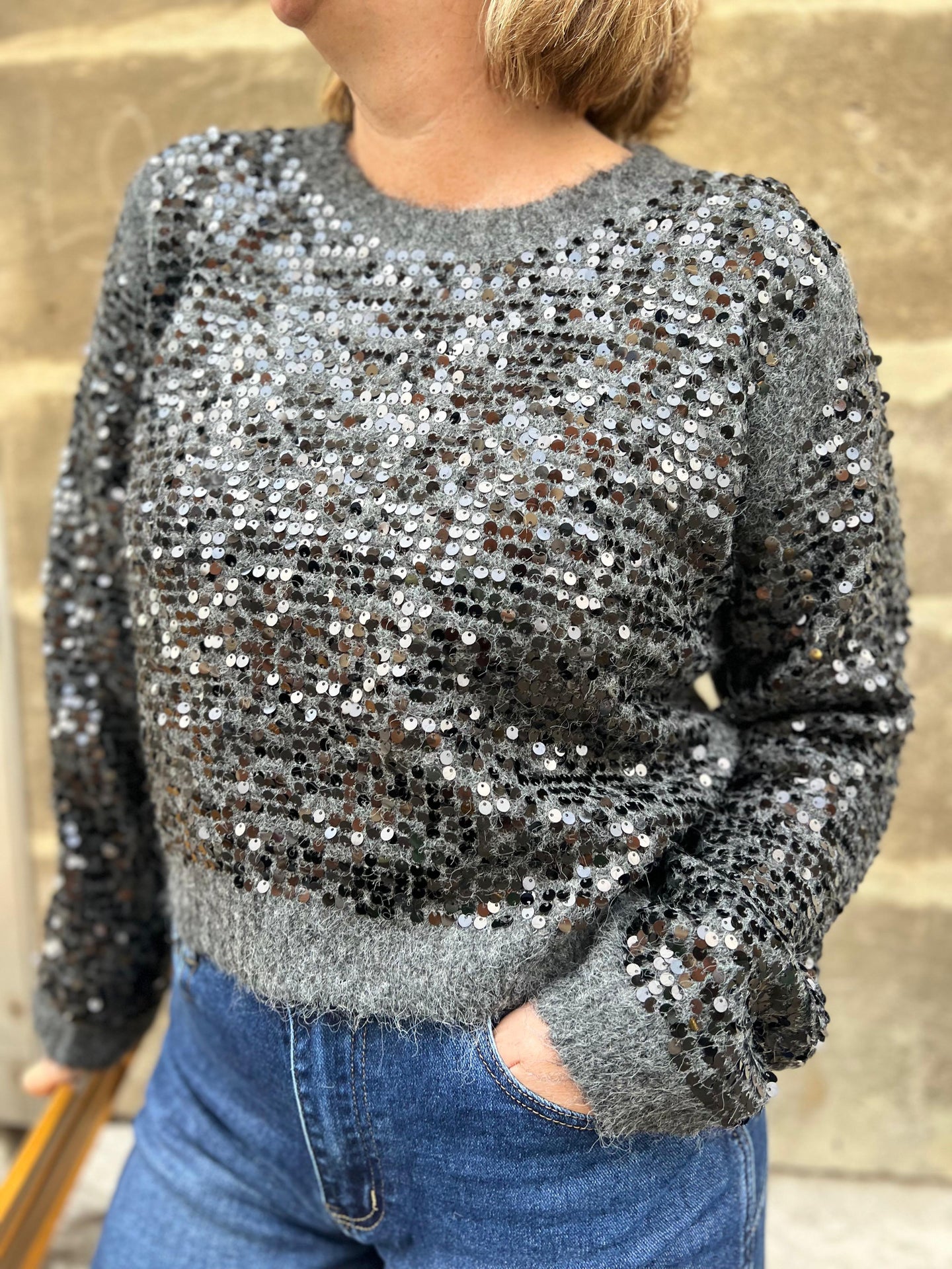 Pull Sequin gris foncé