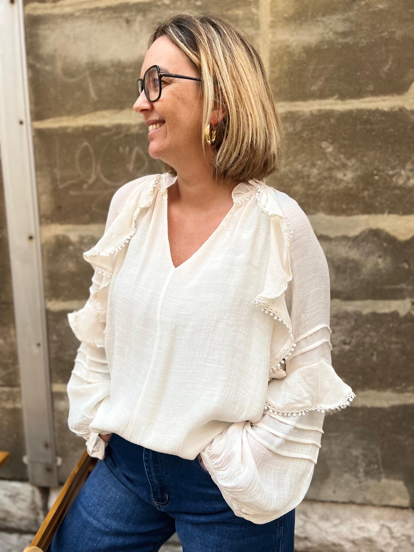 Blouse froufrou Écru