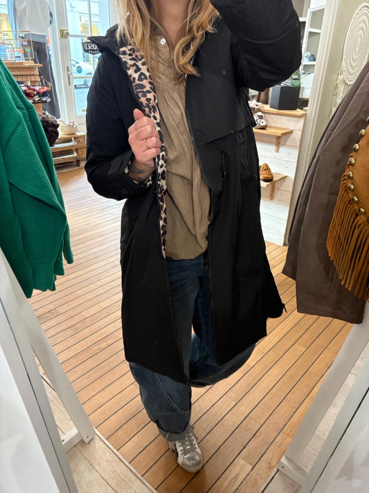 Imperméable IDÉAL Noir/imprimé léopard